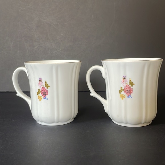 Bone China Happy Hostess Set Serving Platter 2 Coffee Mugs Plate Tea Cup Vintage - Picture 7 of 14